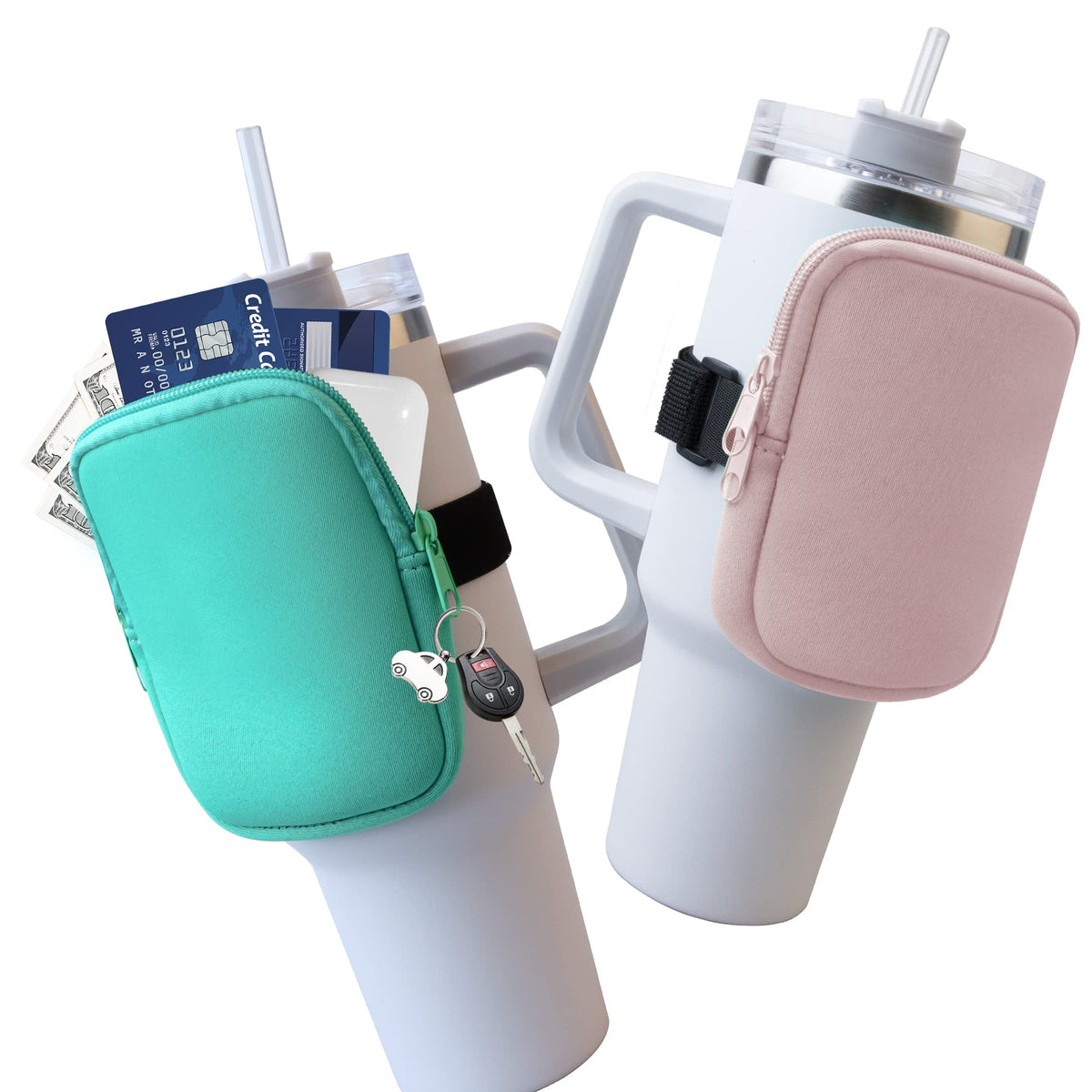 Vidotim Neoprene Water Bottle Caddy Dual-Pack (Green & Pink)