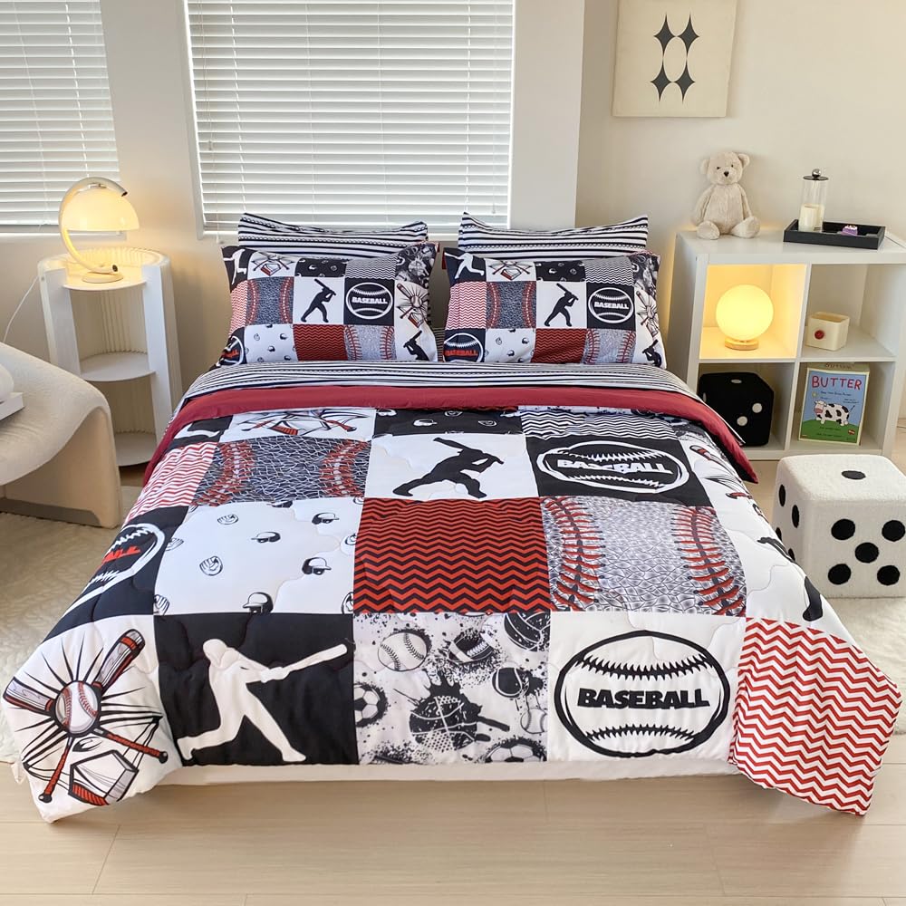 BaseRunner 7-Piece Queen Comforter Set: Baseball Design