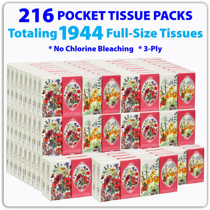 Floral Soft 3-Ply Travel Tissue Packs - Eco-Friendly, Chlorine-Free for On-the-Go 1944 Count
