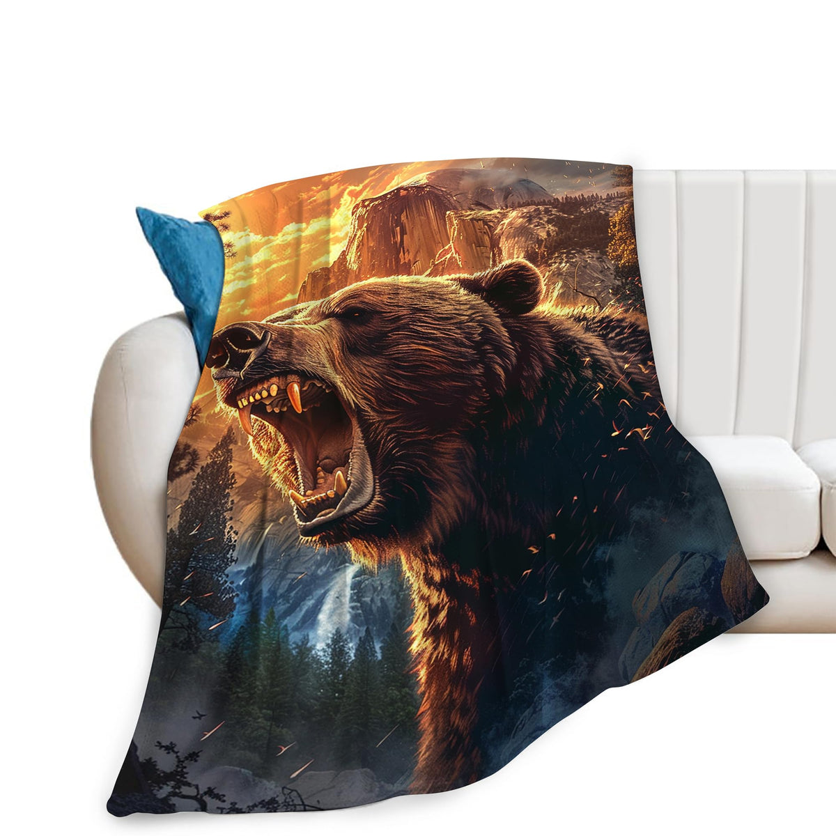 Cozy Bear Fleece Throw - Soft Animal Print Sofa Blanket