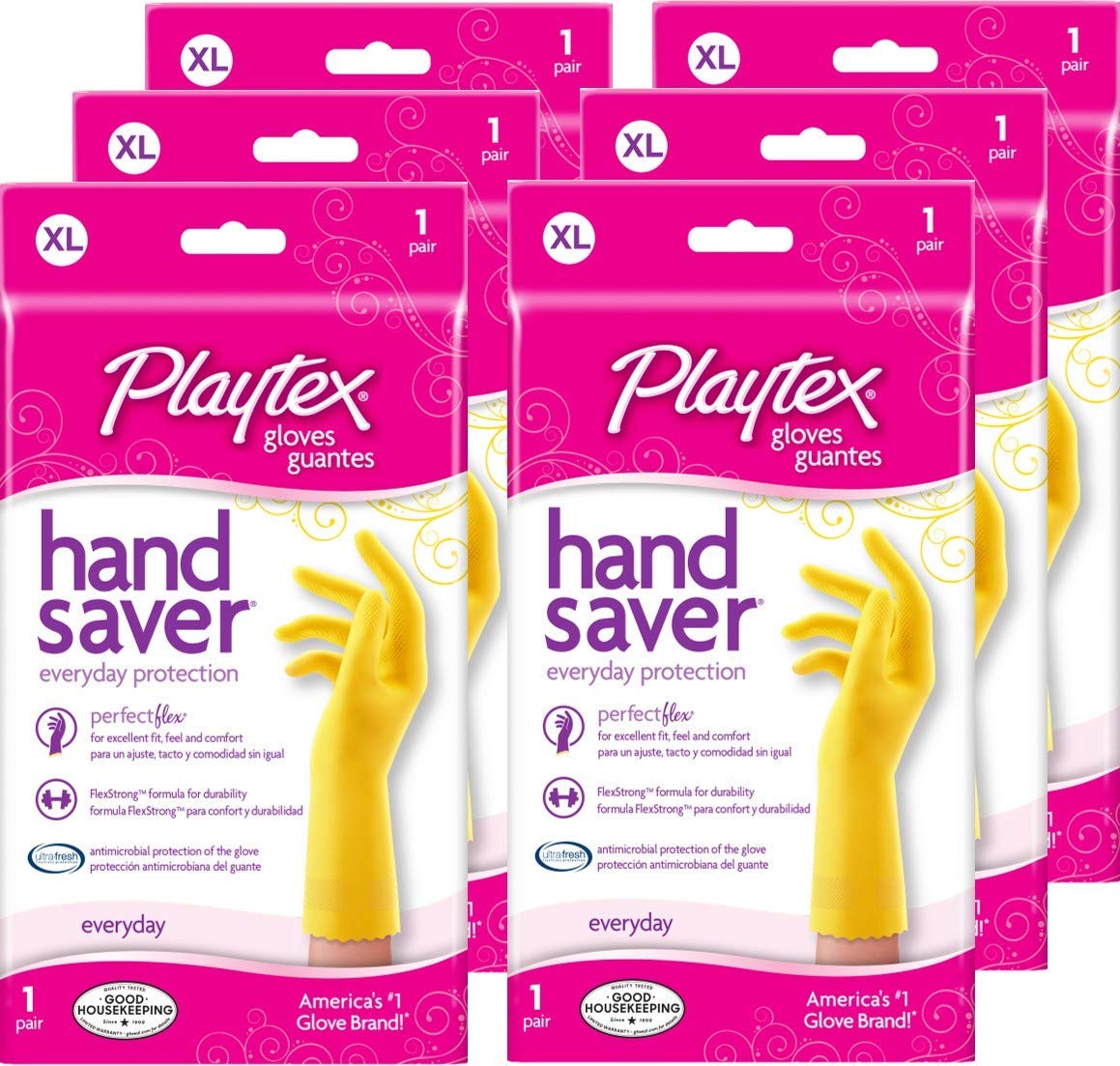 Playtex PerfectGrip Reusable Rubber Gloves - 6 XL Pairs
