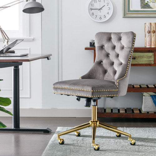 Grey Velvet Swivel Office Chair