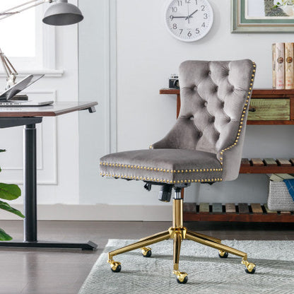 Grey Velvet Swivel Office Chair