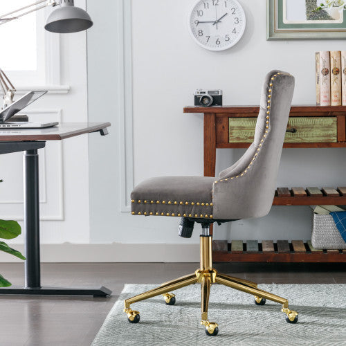 Grey Velvet Swivel Office Chair