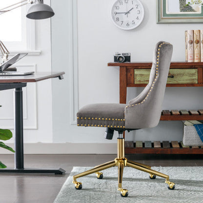 Grey Velvet Swivel Office Chair