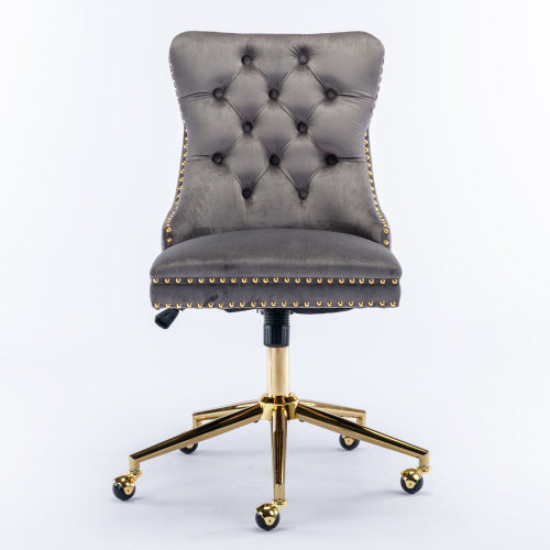 Grey Velvet Swivel Office Chair