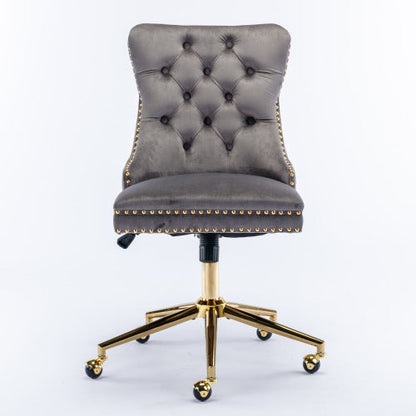 Grey Velvet Swivel Office Chair