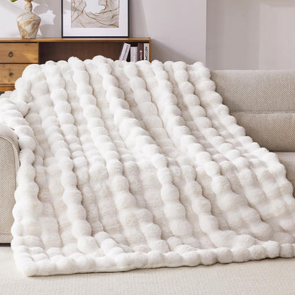 Anysay Plush Faux Fur Deluxe Throw - Cozy & Thick Cream White