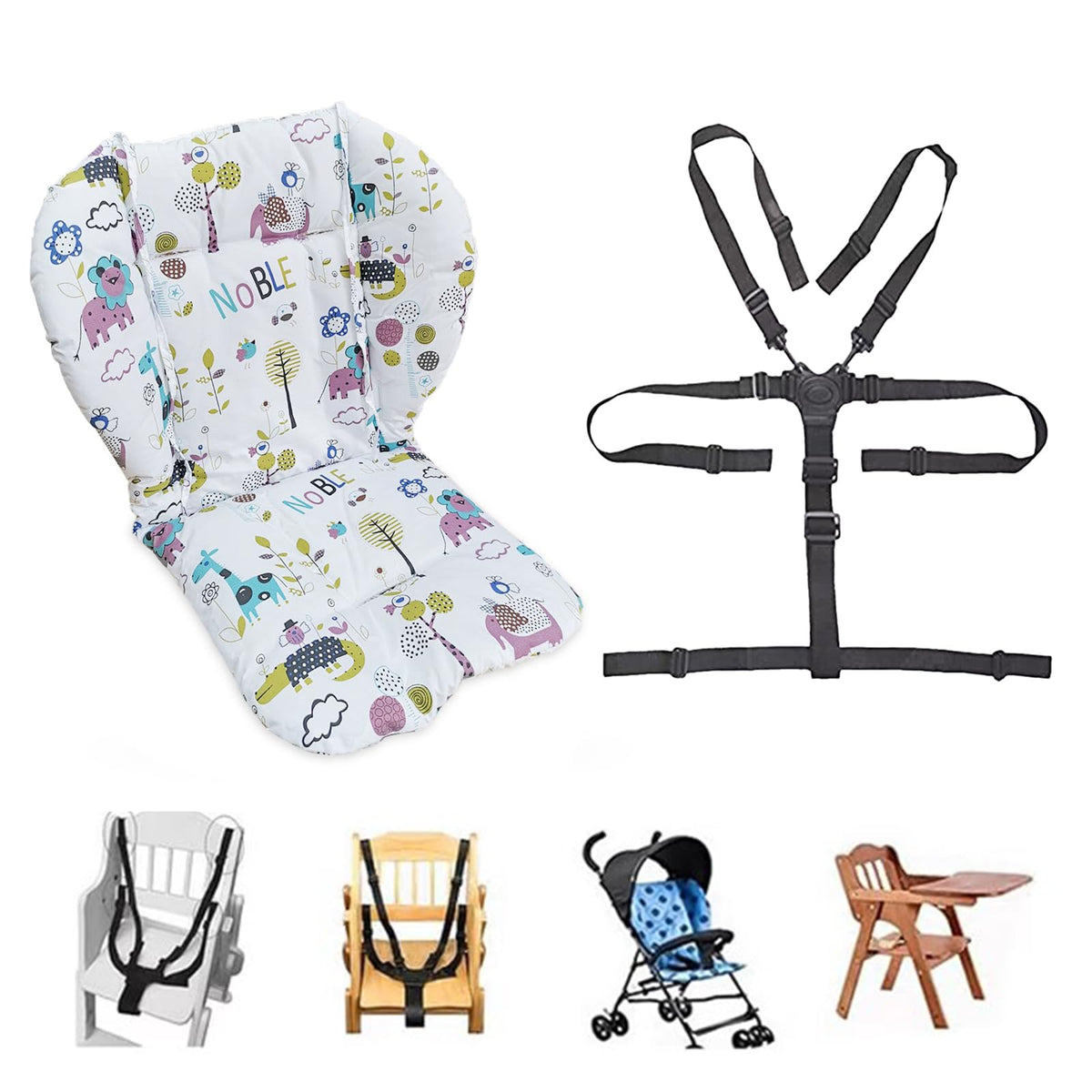 Kocpudu Cozy High Chair Cushion with Safety Belt