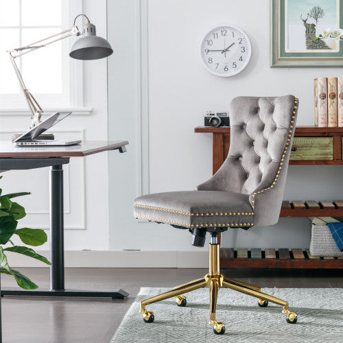 Grey Velvet Swivel Office Chair