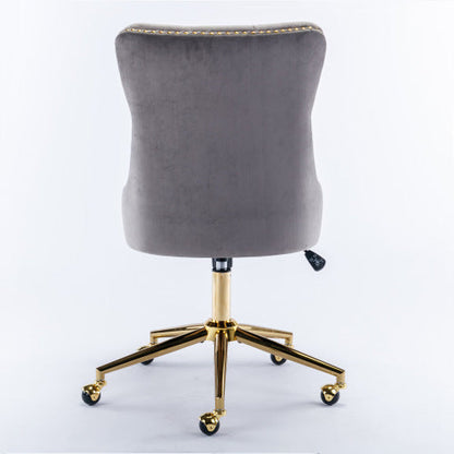 Grey Velvet Swivel Office Chair