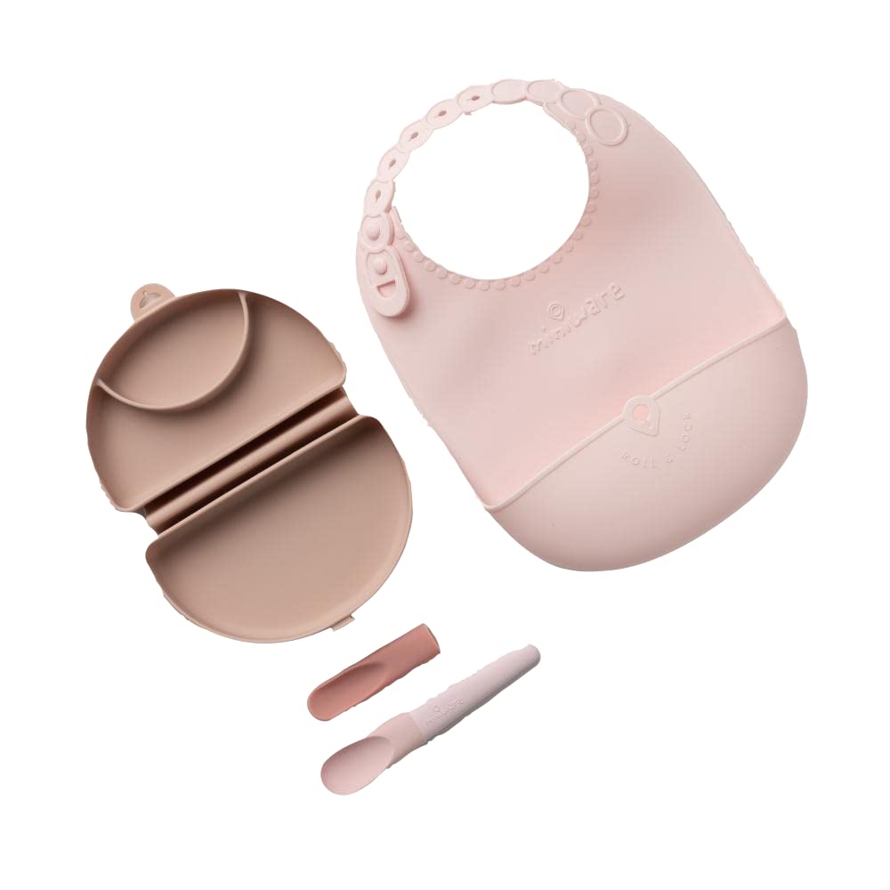 MiniGo Essential Baby Feeding Set | Travel-Friendly Bento & Bib (Pink Antioxidant)