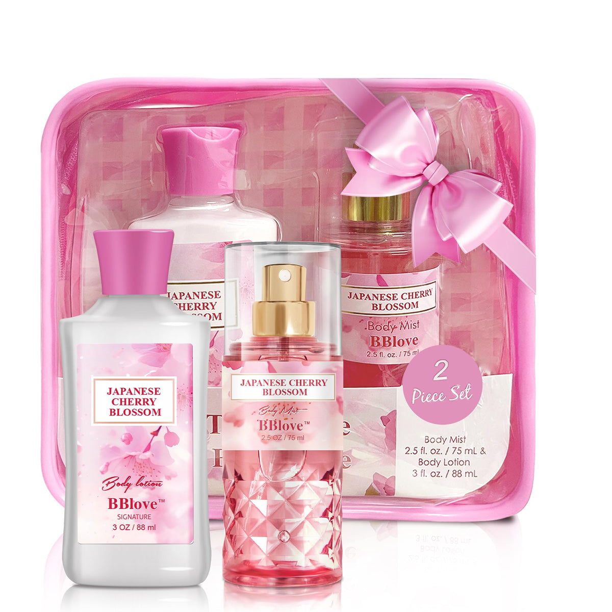 BBlove Bath and Body Gift Set for Women & Girls Japanese Cherry Blossom 2PCS Set for - Body Lotion Body Mist Body Care Travel Set for Birthday Mothers Valentines Day Gifts for Her and Him