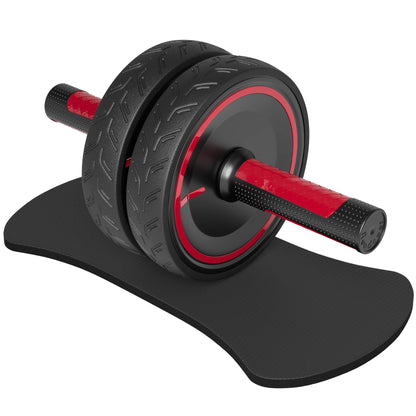 Dual Wheel Ab Roller with Steel Handle and Knee Pad