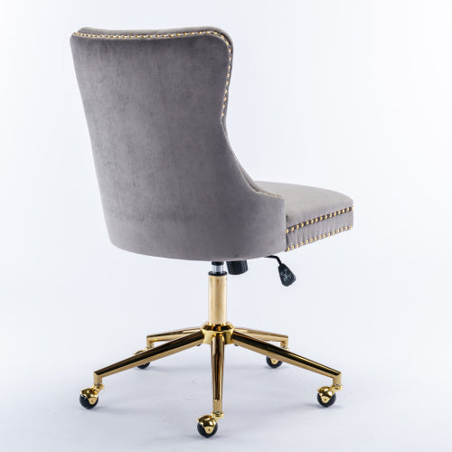 Grey Velvet Swivel Office Chair