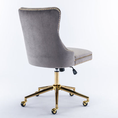 Grey Velvet Swivel Office Chair