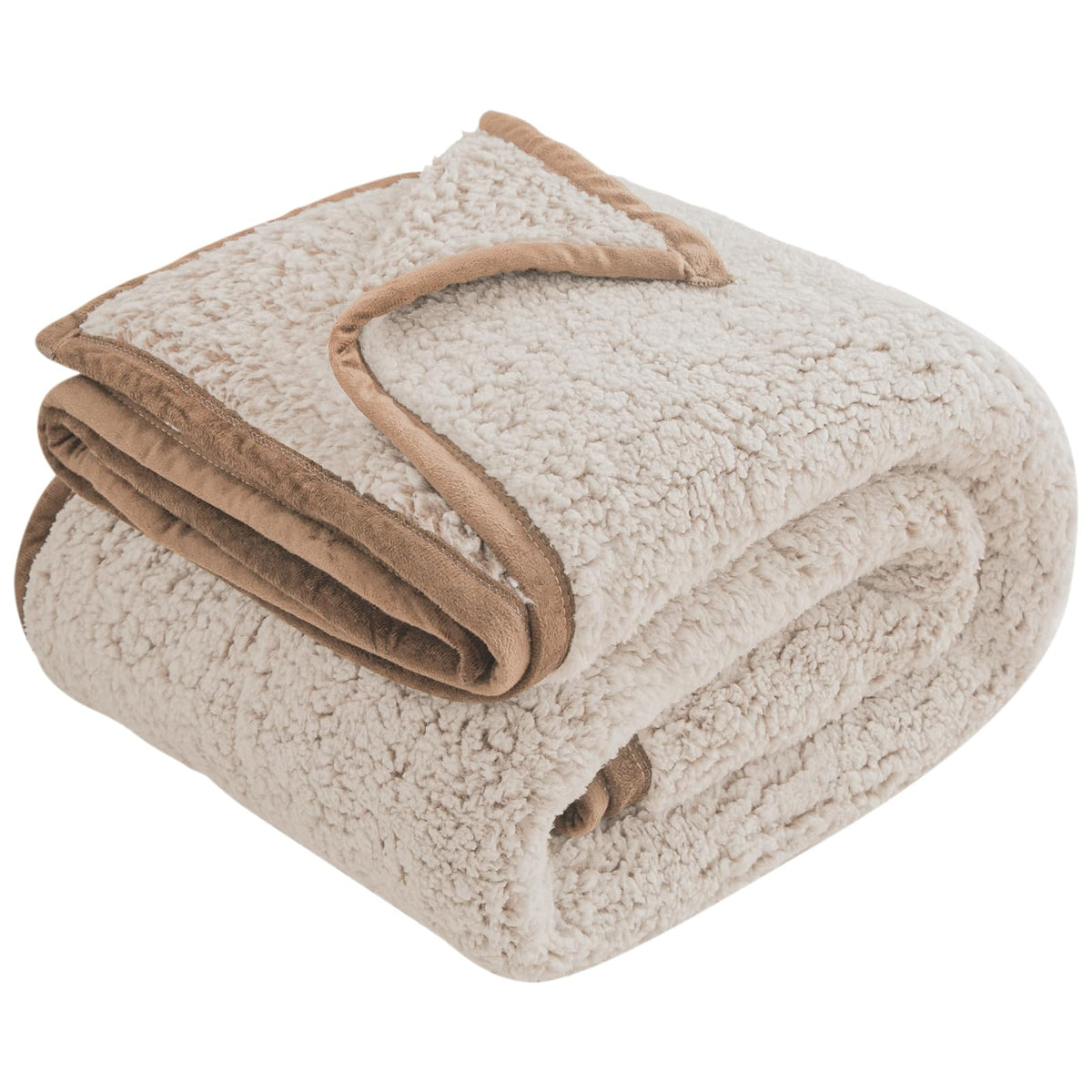 EMME Soft Sherpa Throw Blanket 50"x60" - Lightweight Warm Fleece, Reversible, Cozy Microfiber (Khaki)