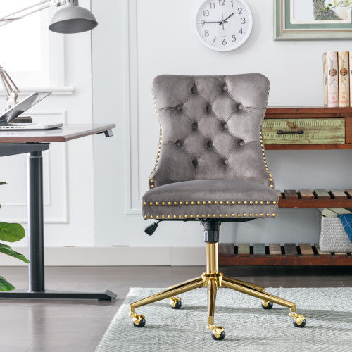 Grey Velvet Swivel Office Chair
