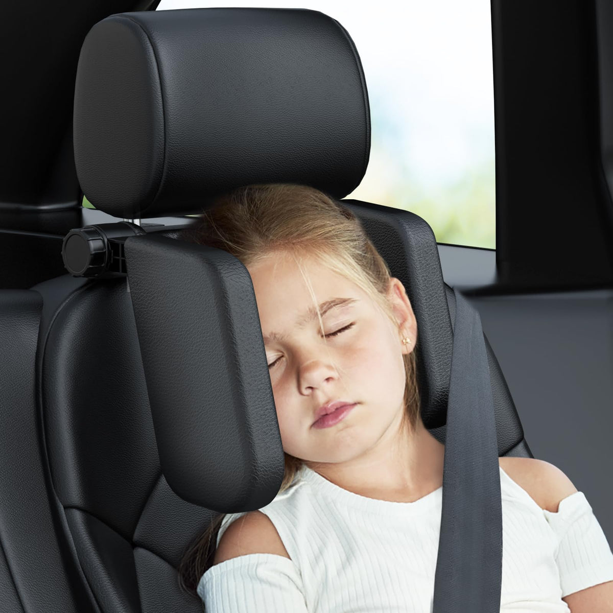 JZComfort 360° Adjustable Headrest Pillow for Kids & Adults (Black)