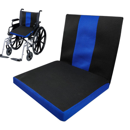 Ergonomic Wheelchair Seat & Back Cushion - Lumbar Support, Non-Slip (Black+Blue)