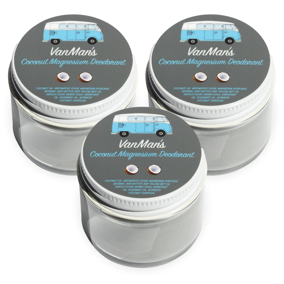 Vanman’s - Handmade Coconut and Magnesium Deodorant (3 Pack) - Routine Deodorant - Odor Control for Underarms - Magnesium Deodorant For Women and Men - Personal Care Products - 2.5 ounce