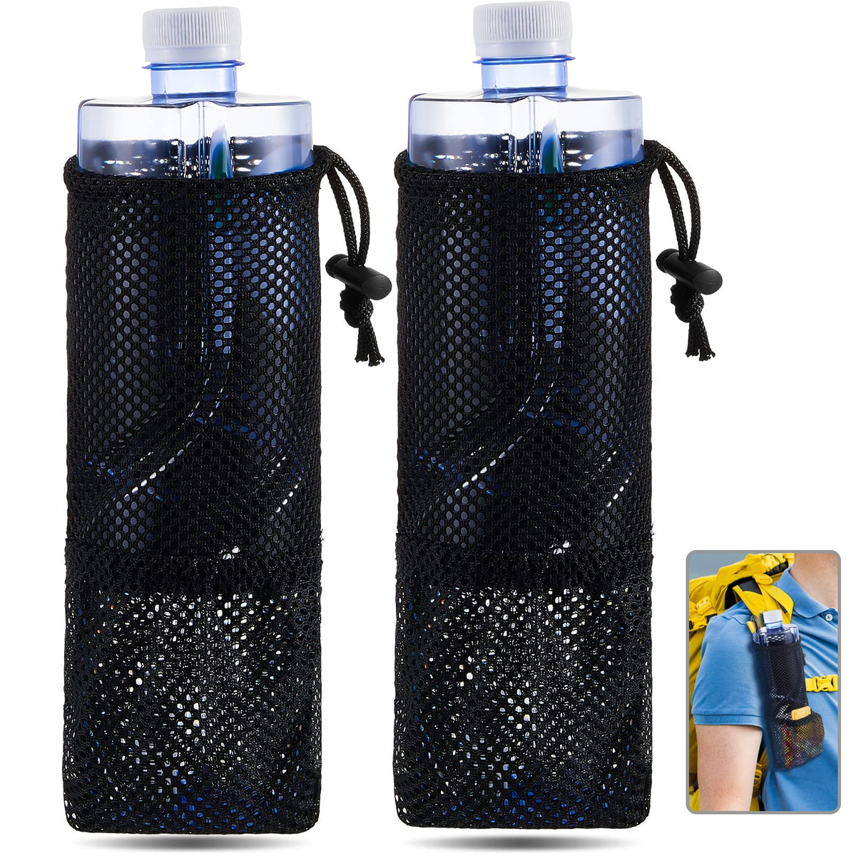 Riakrum Duo Mesh Water Bottle Holders for Backpacks - Black
