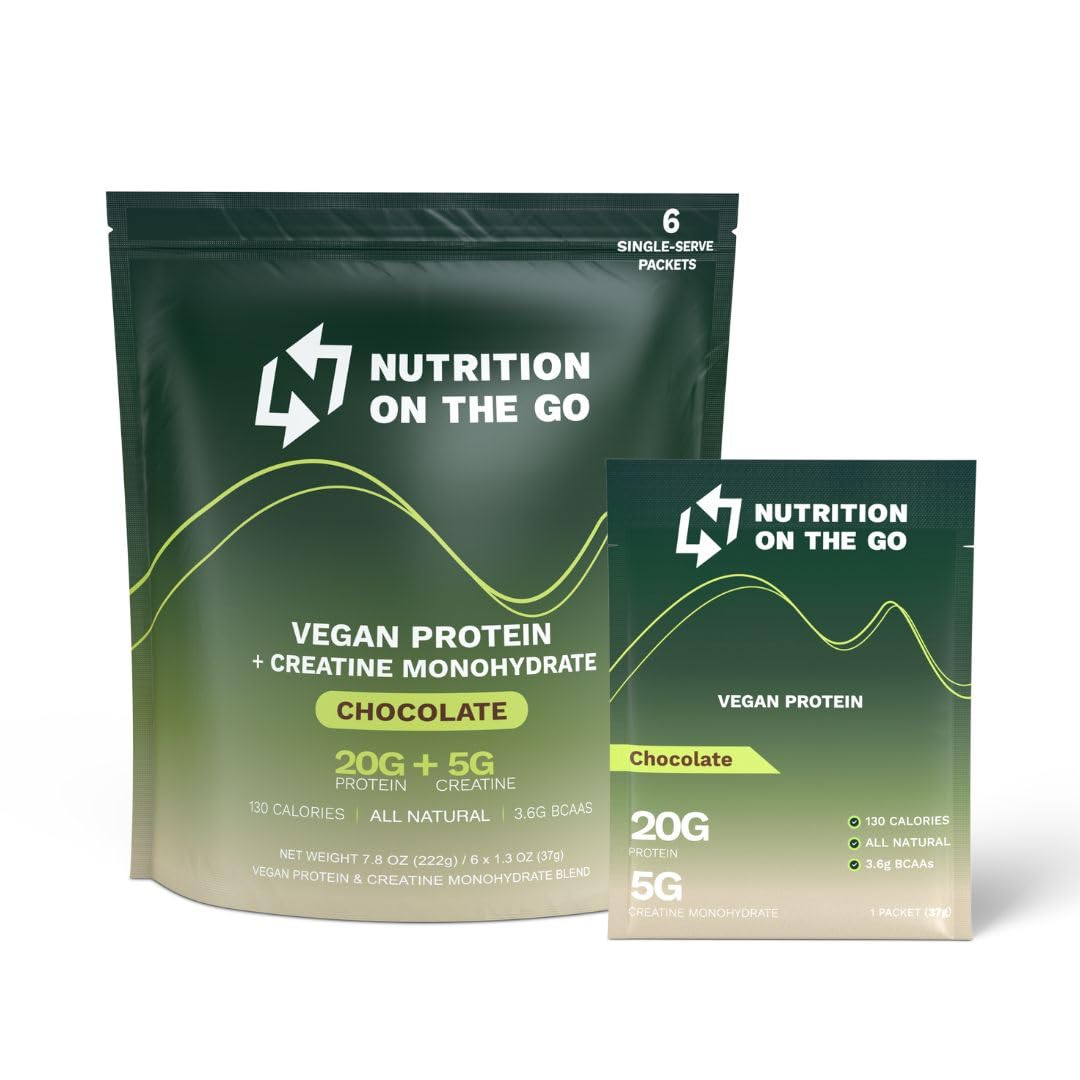 Gym-Ready Vegan Protein Chocolate Mix - 20g with Creatine 5g - 6 Single-Serve Sachets