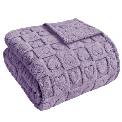 Edenleaf Sherpa Heart Checkered Purple Throw