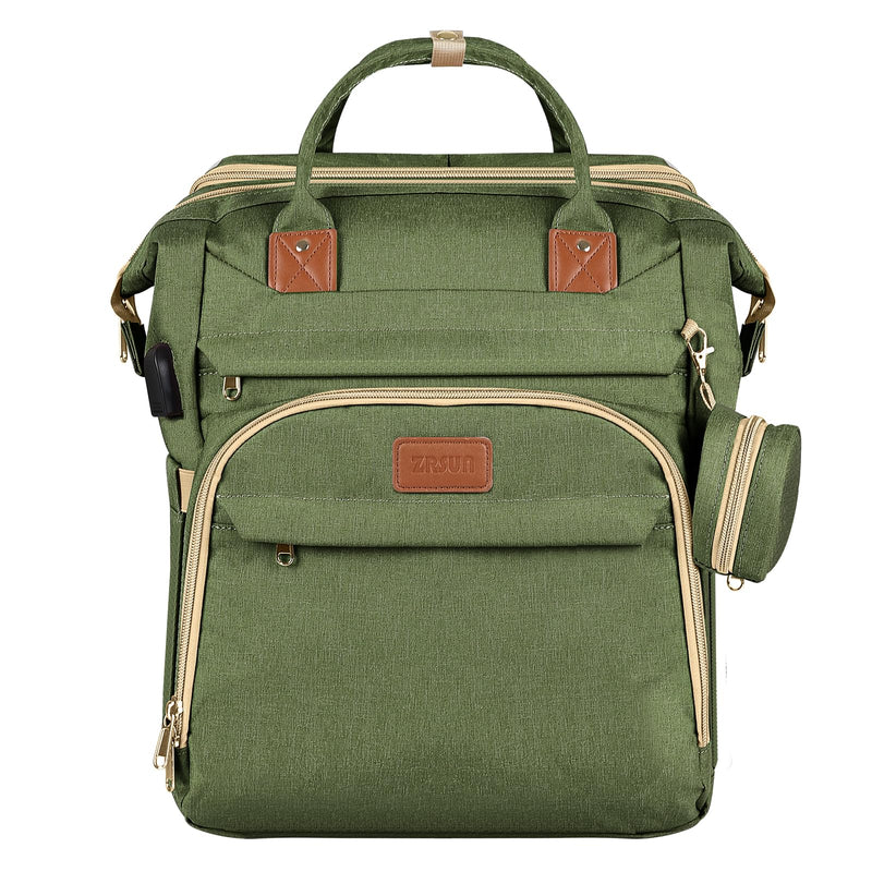 Portable Diaper Backpack with USB & Storage – Sleek Design for Active Parents (Green)