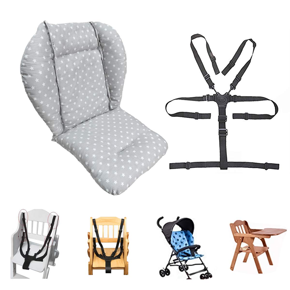 Starry Comfort High Chair Cushion with Safety Belt