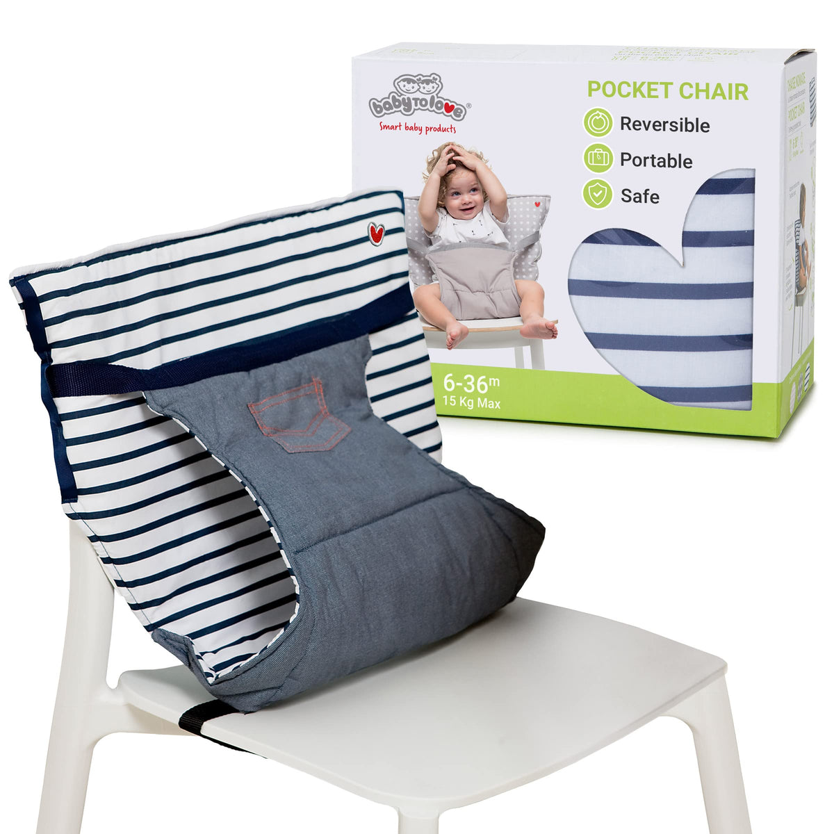 PocketChair | Easy-Travel High Chair | Lightweight & Portable | Denim Design