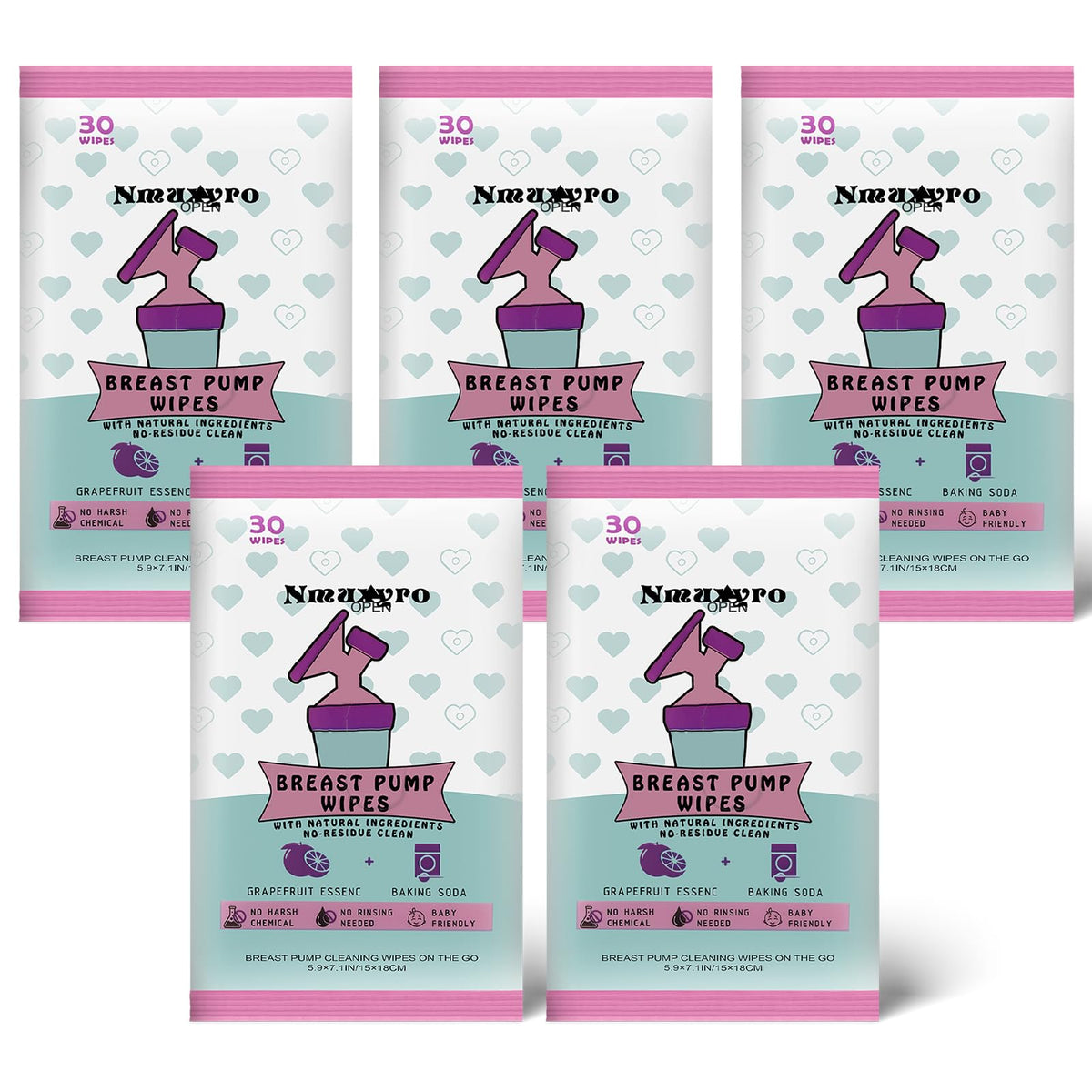 Breast Pump Cleaning Wipes Fragrance-Free 30 Count 5-Pack
