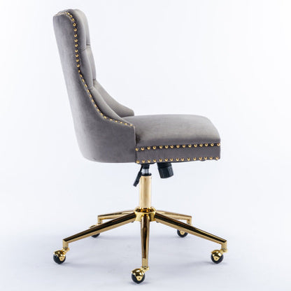 Grey Velvet Swivel Office Chair