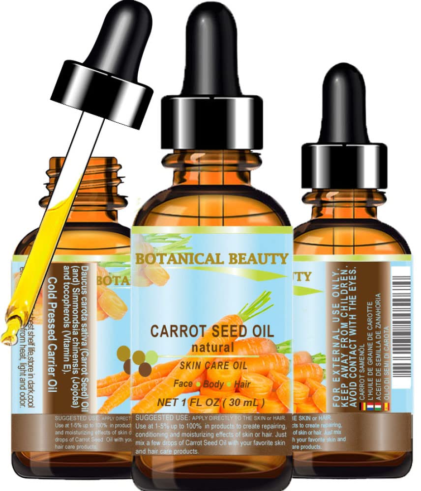 CARROT SEED OIL 100 % Natural Cold Pressed Carrier Oil. 1 Fl.oz.- 30 ml. Skin Body Hair and Lip Care. "One of the best oils to rejuvenate and regenerate skin tissues.” by Botanical Beauty