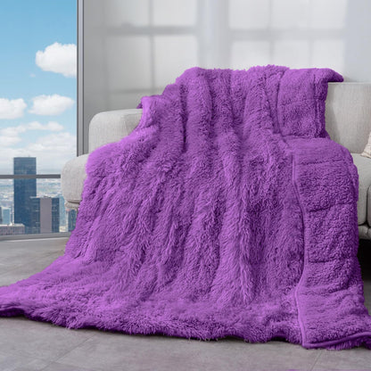 Luxury Sherpa 15lb Weighted Blanket - Faux Fur, Warm, 60x80, Purple