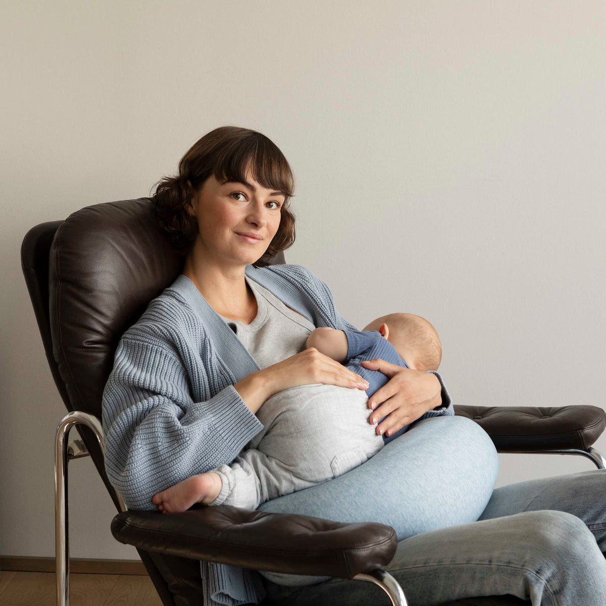 bbhugme ComfortFit Nursing Pillow - Adjustable Breastfeeding Support - Blue Melange