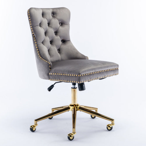 Grey Velvet Swivel Office Chair