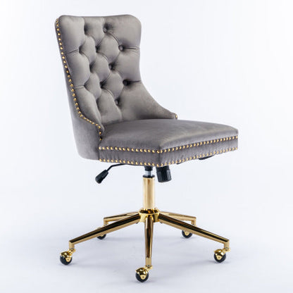 Grey Velvet Swivel Office Chair
