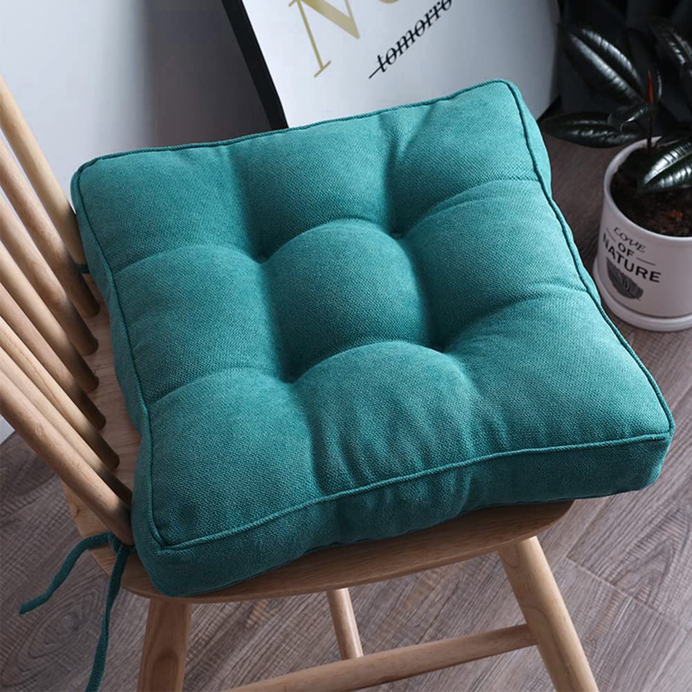 vctops Cozy Square Seat Cushion with Ties, Soft Velvet Chair Pad, Solid Color for All Chairs (Blue Green 16"x16")